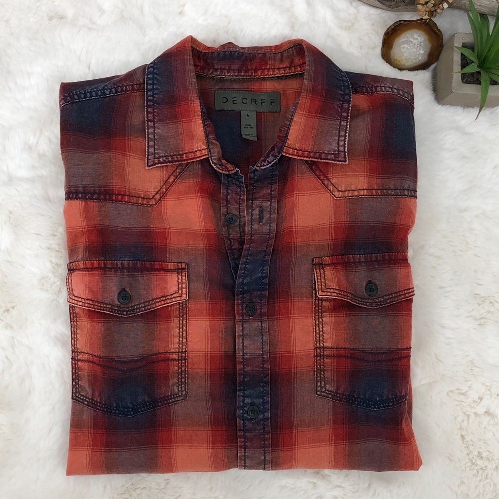 Decree Red & Blue Plaid Button Down Long Sleeve Shirt